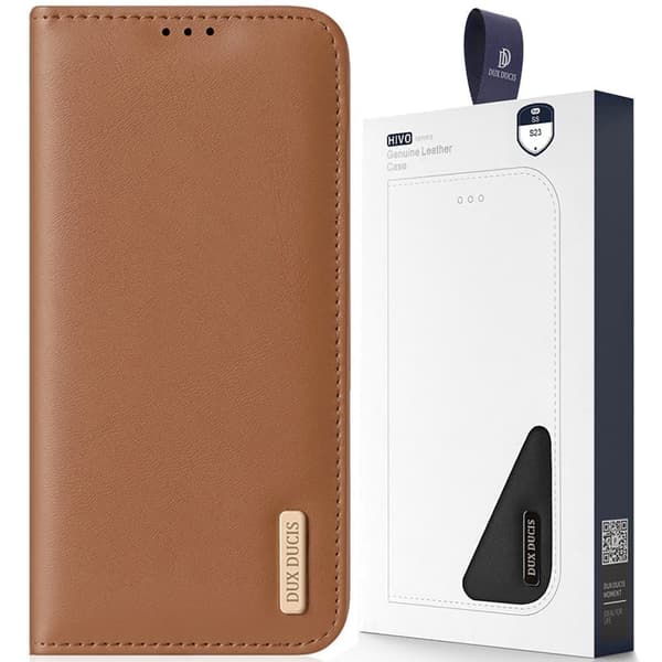 Dux Ducis Hivo-deksel til Samsung Galaxy S23-deksel med lommebokholder RFID-blokker brun