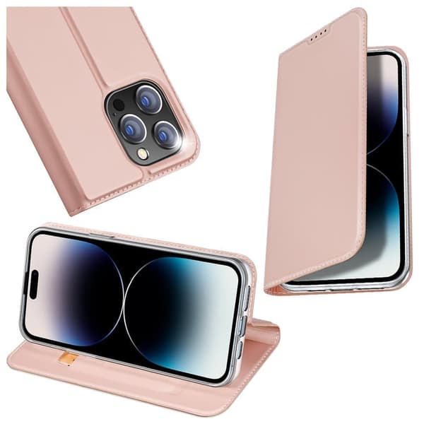 Dux Ducis Skin Pro iPhone 15 Pro-deksel med klaff og lommebok - rosa