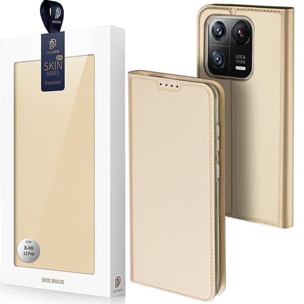 Dux Ducis Skin Pro-deksel til Xiaomi 13 Pro-deksel med flip-kortlommebok? gyllen stativ