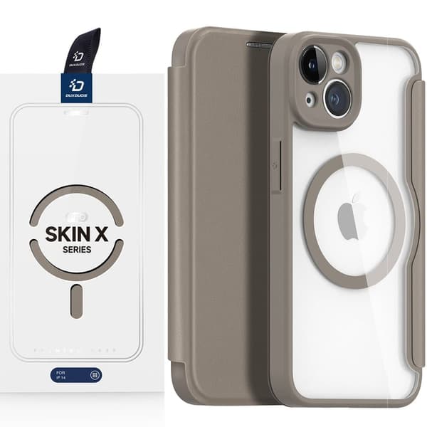 Dux Ducis Skin X Pro beskyttelsesdeksel for iPhone 14 Plus magnetisk MagSafe deksel beige klaff
