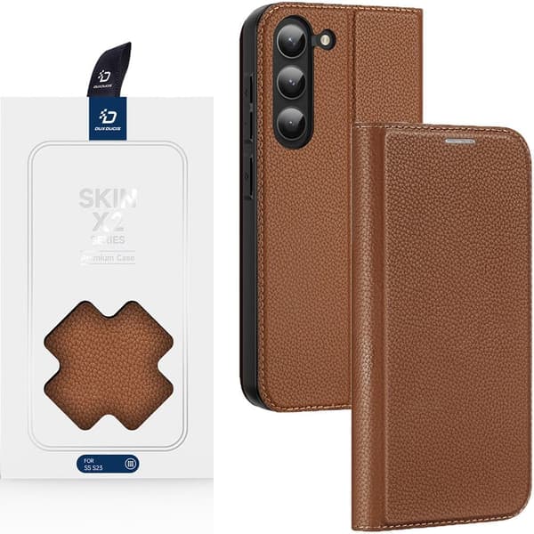 Dux Ducis Skin X2-deksel til Samsung Galaxy S23+-deksel med flip lommebokholder brun