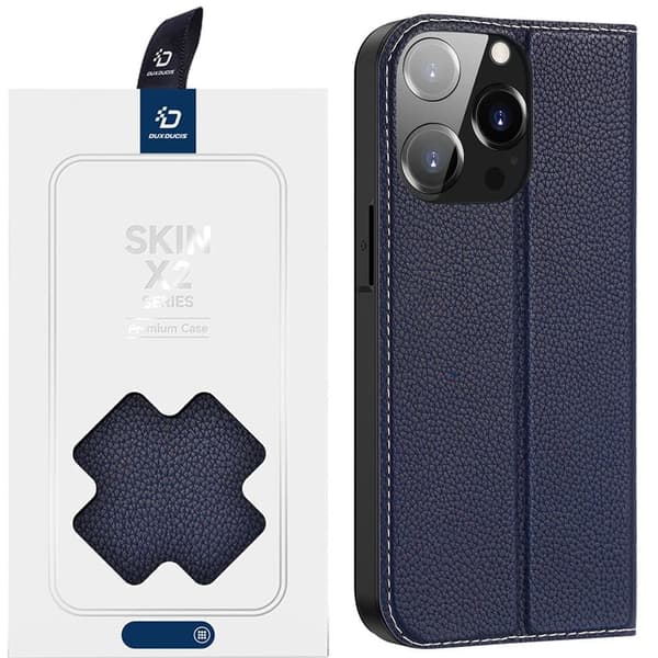 Dux Ducis Skin X2 beskyttelsesdeksel for iPhone 14 Pro Max, deksel med magnetisk klaff, blå