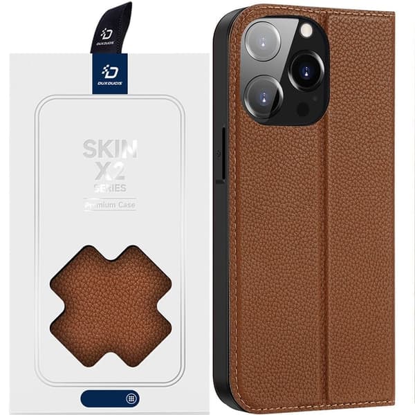 Dux Ducis Skin X2 beskyttelsesdeksel til iPhone 14 Pro med magnetisk klaff brun