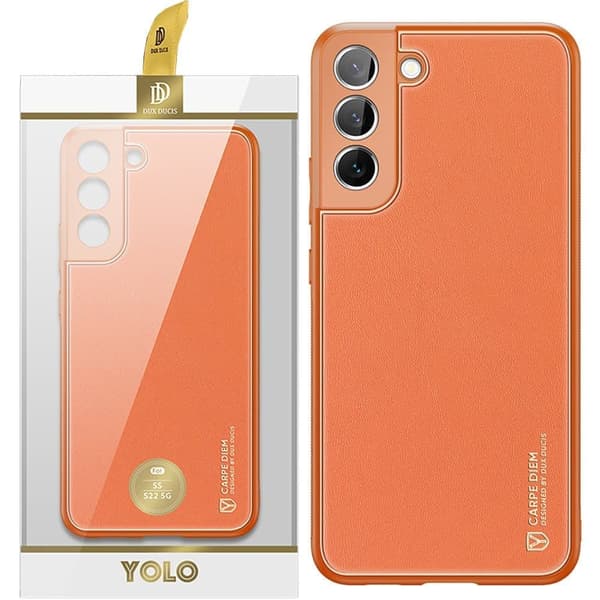 Dux Ducis Yolo stilig beskyttelsesdeksel laget av økologisk lær for Samsung Galaxy S22+ (S22 Plus) oransje