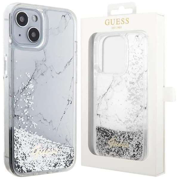 Guess GUHCP14SLCSGSGH deksel til iPhone 14 - hvit Liquid Glitter Marble
