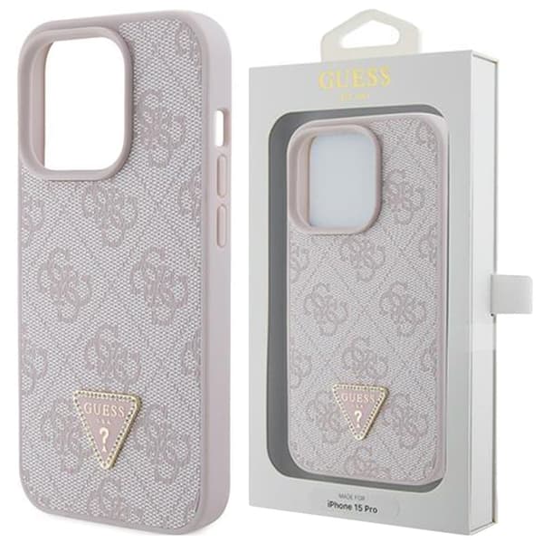 Guess GUHCP15LP4TDPP iPhone 15 Pro 6.1 rosa/rosa hardt deksel Lær 4G Triangle Strass