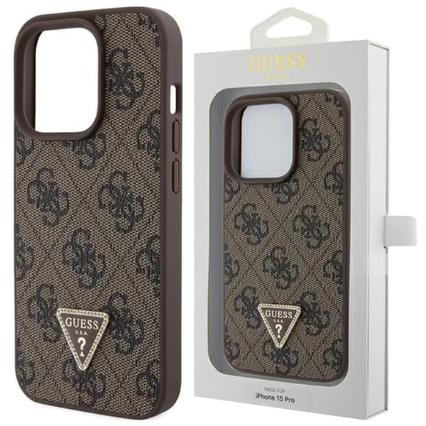 Guess GUHCP15LP4TDPW iPhone 15 Pro 6.1 brun/brunt hardt deksel Lær 4G Triangle Strass