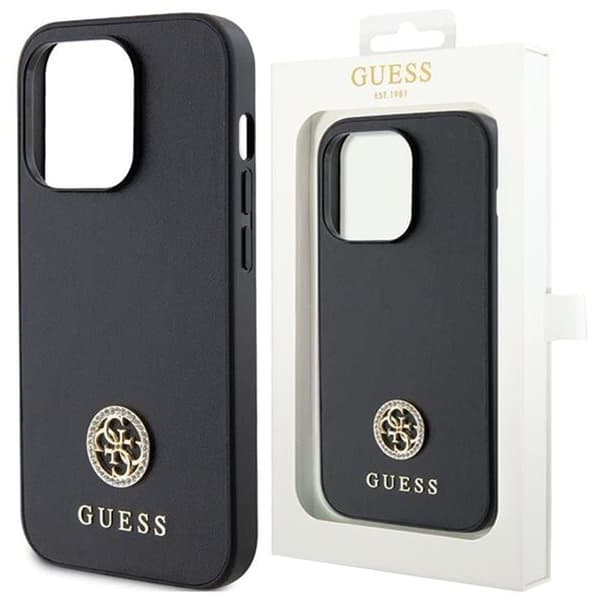 Guess GUHCP15LPS4DGPK iPhone 15 Pro 6.1 svart/svart hardt deksel Strass Metal Logo