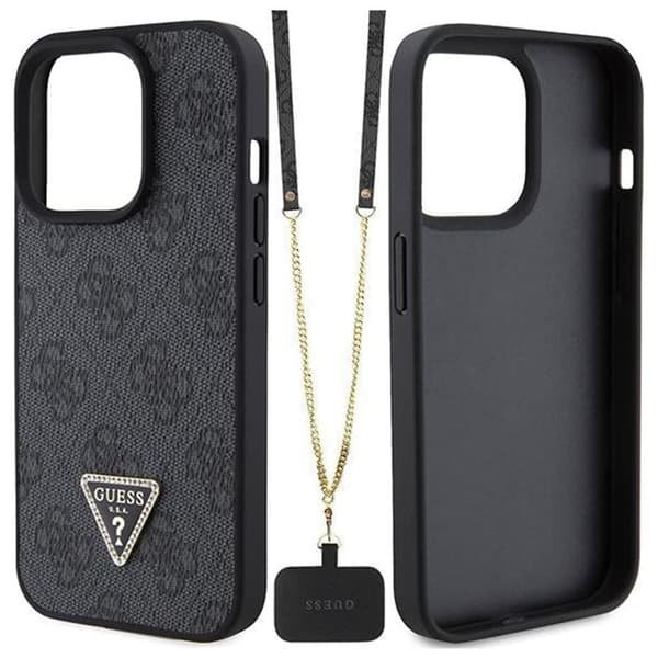 Guess GUHCP15SP4TDSCPK iPhone 15 6.1 svart/svart hardt deksel Crossbody 4G metalllogo