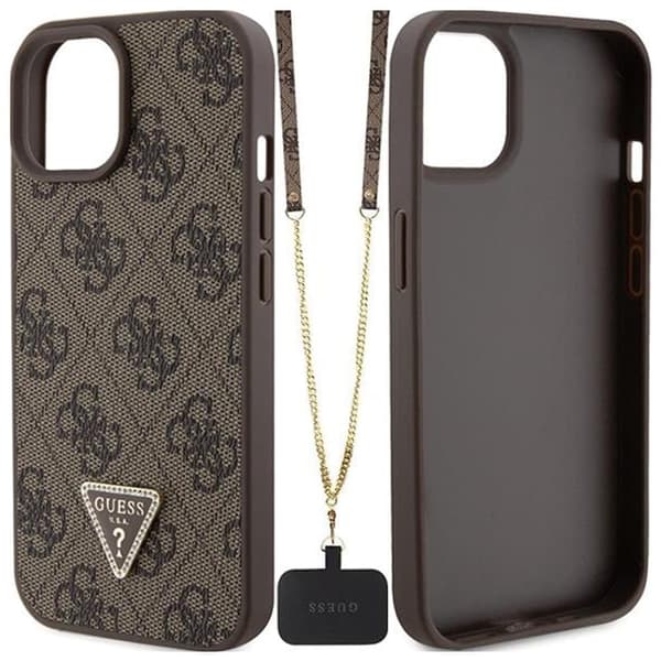Guess GUHCP15SP4TDSCPW iPhone 15 6.1 brun/brunt hardt deksel Crossbody 4G metalllogo