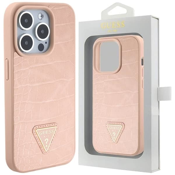 Guess GUHCP15XPCRTHCP iPhone 15 Pro Max rosa/rosa hardt deksel Croco Triangle Metal Logo