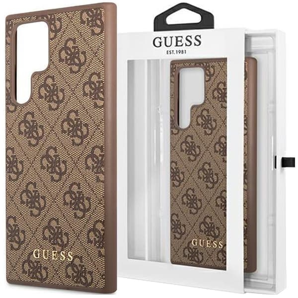Guess GUHCS22LG4GFBR S22 Ultra S908 Brun/Brun Hard Case 4G Metal Gold Logo