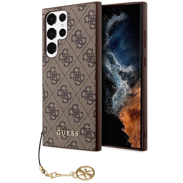 Guess GUHCS23LGF4GBR S23 Ultra S918 Veske - Brun 4G Charms Collection