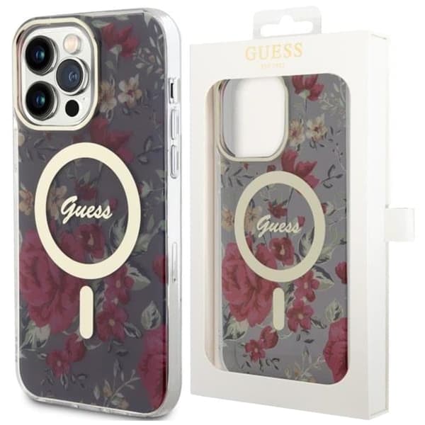 Guess GUHMP14LHCFWSA-deksel til iPhone 14 Pro grønn/khaki hardt deksel Flower MagSafe