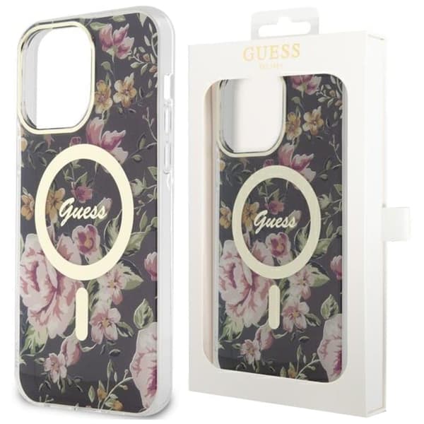 Guess GUHMP14LHCFWSK deksel til iPhone 14 Pro - svart Flower MagSafe