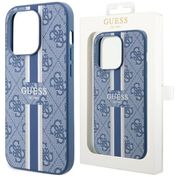 Guess GUHMP14LP4RPSB-deksel til iPhone 14 Pro - blå 4G Printed Stripes MagSafe