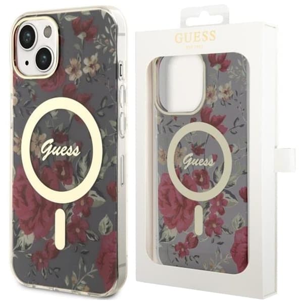 Guess GUHMP14MHCFWSA-deksel til iPhone 14 Plus 6.7 grønn/khaki hardt deksel Flower MagSafe