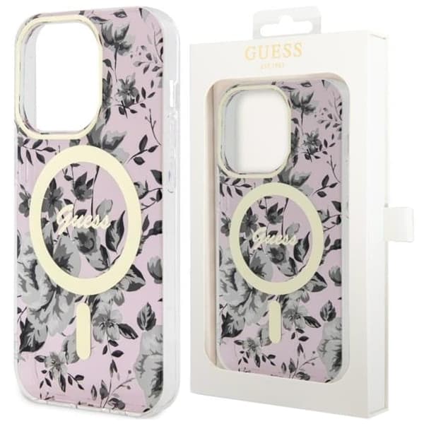 Guess GUHMP14MHCFWSP-deksel til iPhone 14 Plus 6.7 - rosa Flower MagSafe