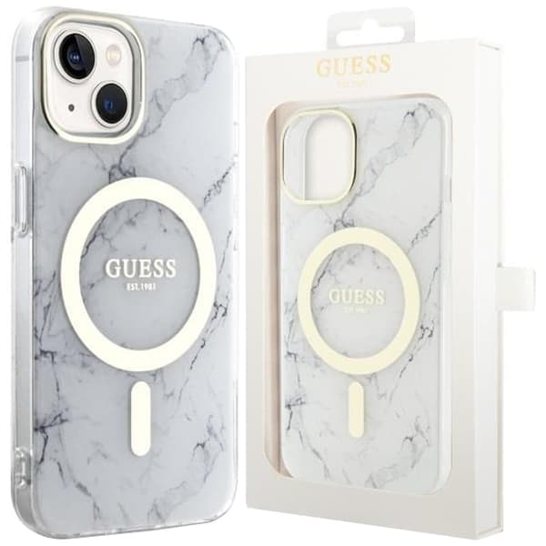 Guess GUHMP14MPCUMAH deksel til iPhone 14 Plus 6.7 - hvit Marble MagSafe
