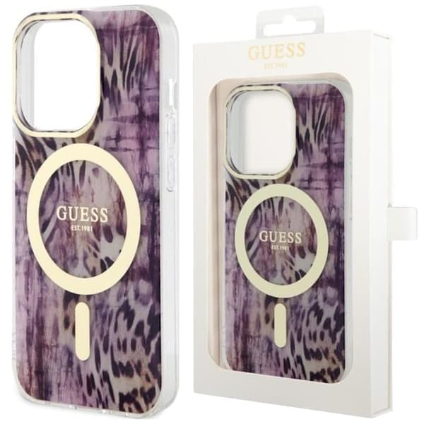 Guess GUHMP14SHLEOPWP-deksel til iPhone 14 - rosa Leopard MagSafe