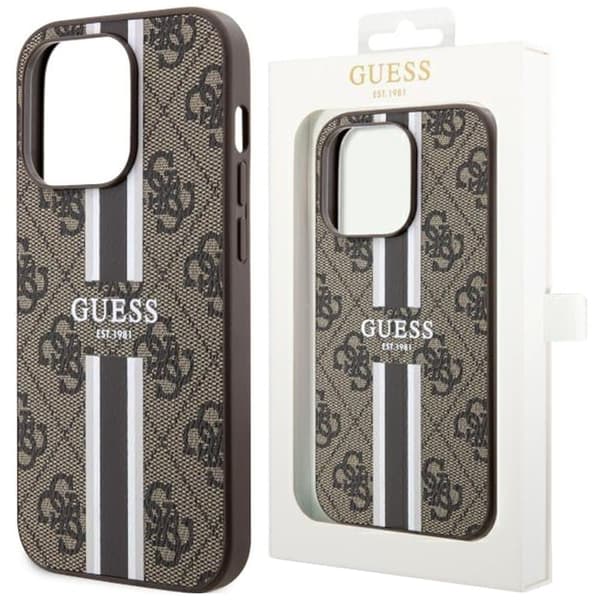 Guess GUHMP14SP4RPSW beskyttelsesdeksel for iPhone 14 - brun 4G Printed Stripes MagSafe