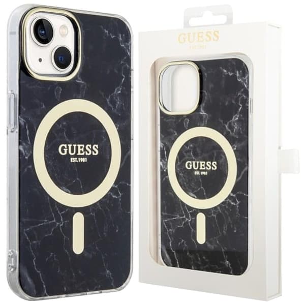 Guess GUHMP14SPCUMAK deksel til iPhone 14 - svart Marble MagSafe