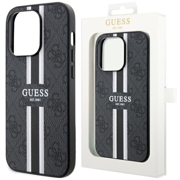 Guess GUHMP14XP4RPSK-deksel til iPhone 14 Pro Max 6.7 - Svart 4G-trykte striper MagSafe