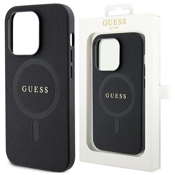 Guess GUHMP15LPSAHMCK iPhone 15 Pro 6.1 svart/svart hardt deksel Saffiano MagSafe