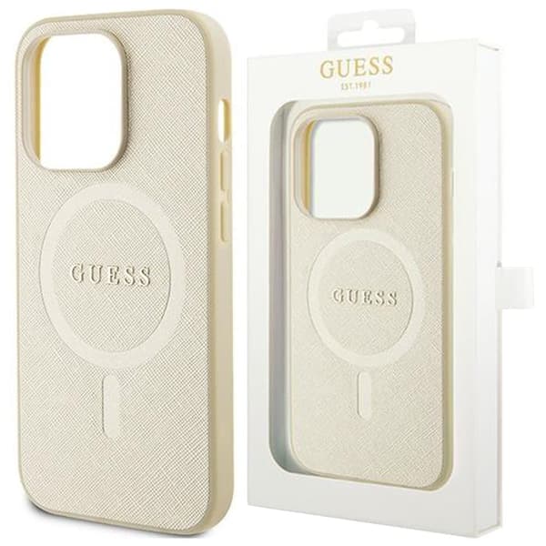 Guess GUHMP15SPSAHMCB iPhone 15 6.1 gull/gull hardt deksel Saffiano MagSafe