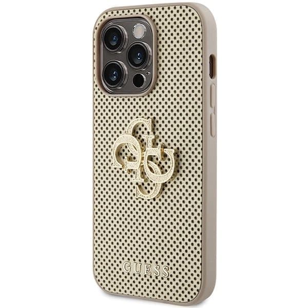 Guess Perforated 4G Glitter -kuori iPhone 15 Prolle - kulta
