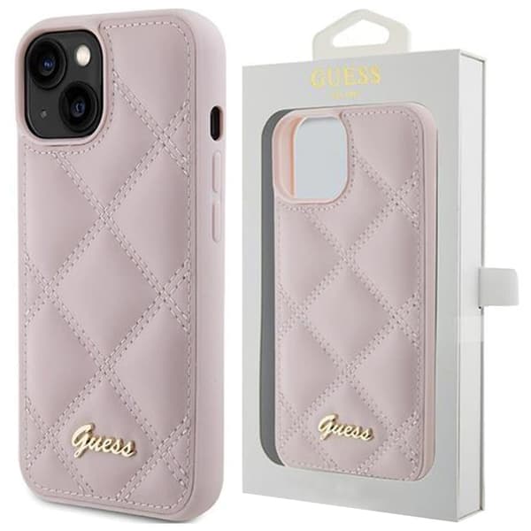 Guess Quilted Metal Logo Deksel til iPhone 15 - Rosa