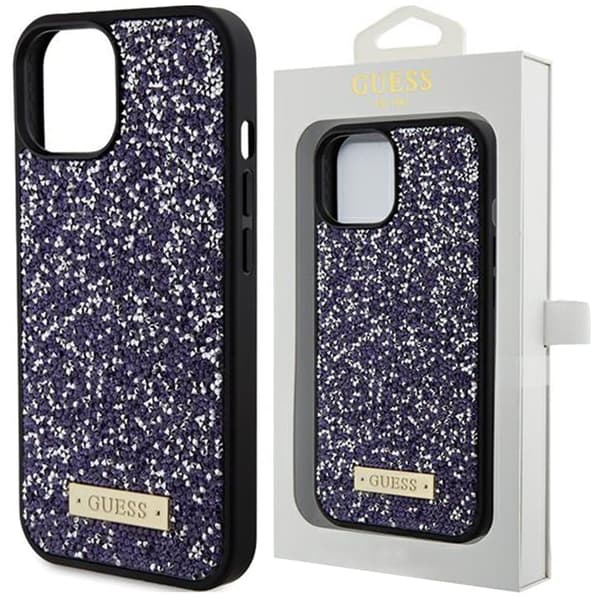 Guess Rhinestone Metal Logo beskyttelsesdeksel til iPhone 15 - rosa