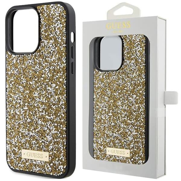 Guess Rhinestone Metal Logo beskyttelsesdeksel til iPhone 15 Pro - gul
