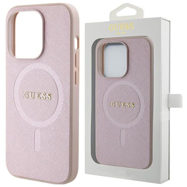 Guess Saffiano MagSafe deksel til iPhone 15 Pro - rosa