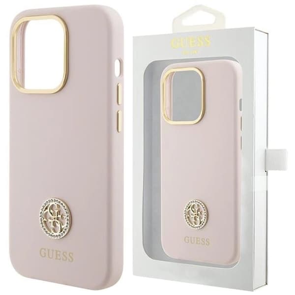 Guess Silikon Logo Strass 4G-deksel til iPhone 15 Pro - rosa