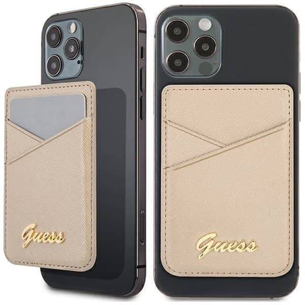 Guess Wallet-kortspor GUWMSSASLGO MagSafe Saffiano gull/gull