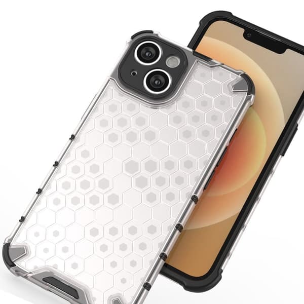 Honeycomb iPhone 14-deksel, pansret hybridskall, gjennomsiktig