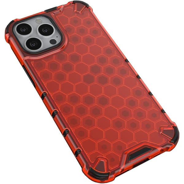 Honeycomb pansret deksel med gelramme for iPhone 13 Pro, rød