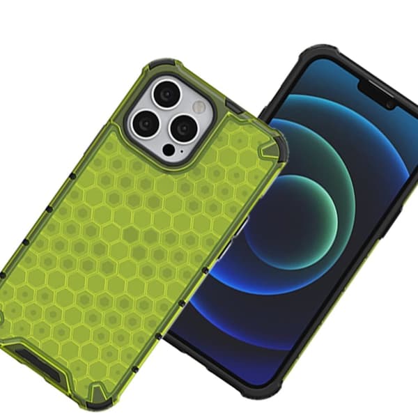 Honeycomb pansret deksel med gelramme for iPhone 13 Pro, grønn