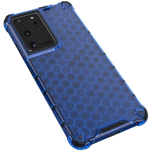 Honeycomb-lignende pansret deksel med gelramme for Samsung Galaxy S22 Ultra blå telefon