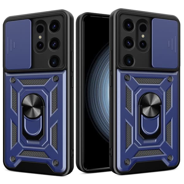 Hybrid Armor Camshield-deksel til Samsung Galaxy S24 Ultra Armored med kameraskjold - blå