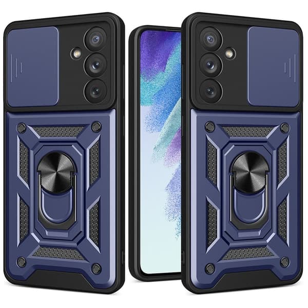 Hybrid Armor Camshield-deksel til Samsung Galaxy A34 5G pansret deksel med kamerabeskyttelse i blått