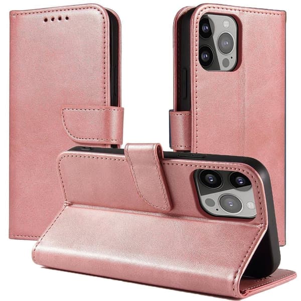 Magnetisk etui, stilig etui med klaff og stativfunksjon for iPhone 13 Pro, rosa