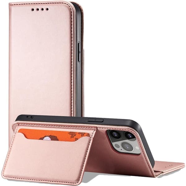 Magnetisk kortdeksel til iPhone 14 Pro Max, deksel med klaff, lommebokholder, rosa