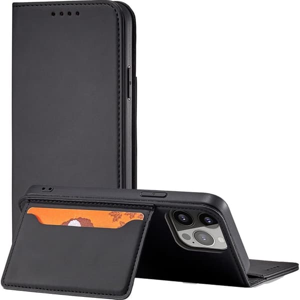 Magnetisk kortdeksel til iPhone 14 Pro Max, deksel med klaff, lommebokholder, svart
