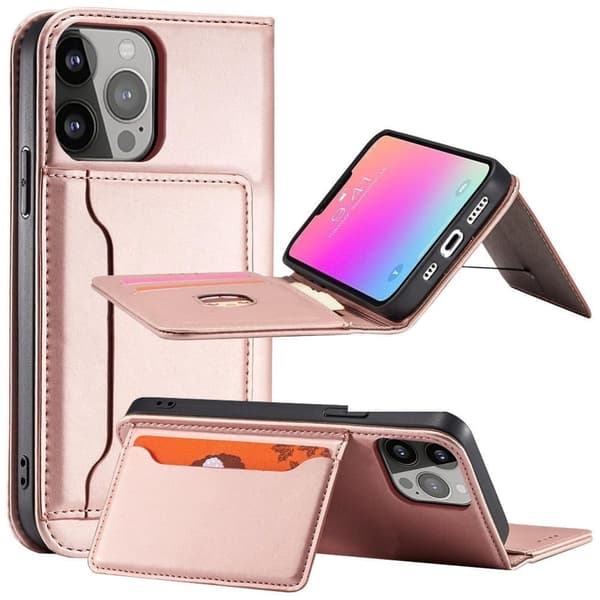 Magnetisk kortdeksel til Samsung Galaxy S23 Ultra, flip-deksel, lommebokholder, rosa