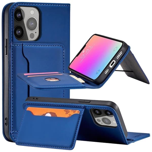 Magnetisk kortdeksel til Samsung Galaxy S23+ med lommebokholder med klaff, blå