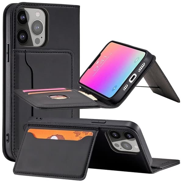 Magnetkortveske til Samsung Galaxy S23 Ultra, deksel med klaff, lommebokholder, svart