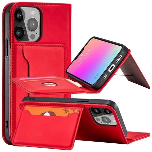 Magnetisk kortveske til Samsung Galaxy S23 Ultra, deksel med klaff, lommebokholder, rød