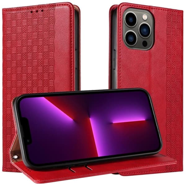 Magnetisk stroppveske til Samsung Galaxy S23, flipdeksel, lommebok, minibånd, stativ, rød